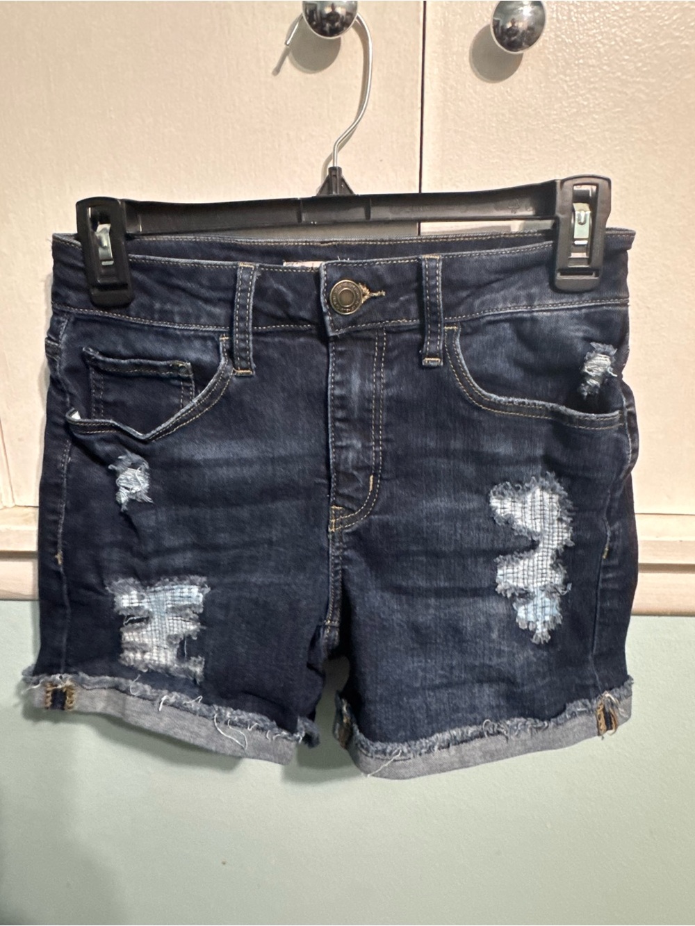 SO Dark Blue Distressed Denim Jean Shorts Juniors Size 5